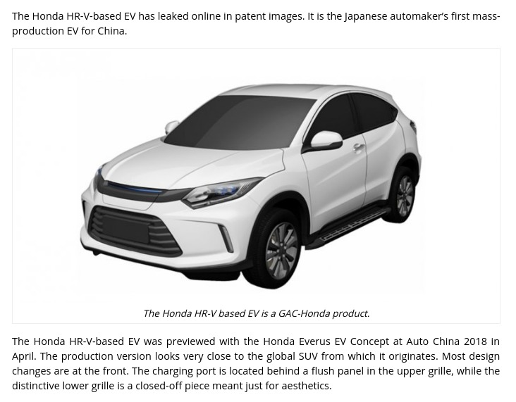 Honda HR V based EV leaked online in patent images