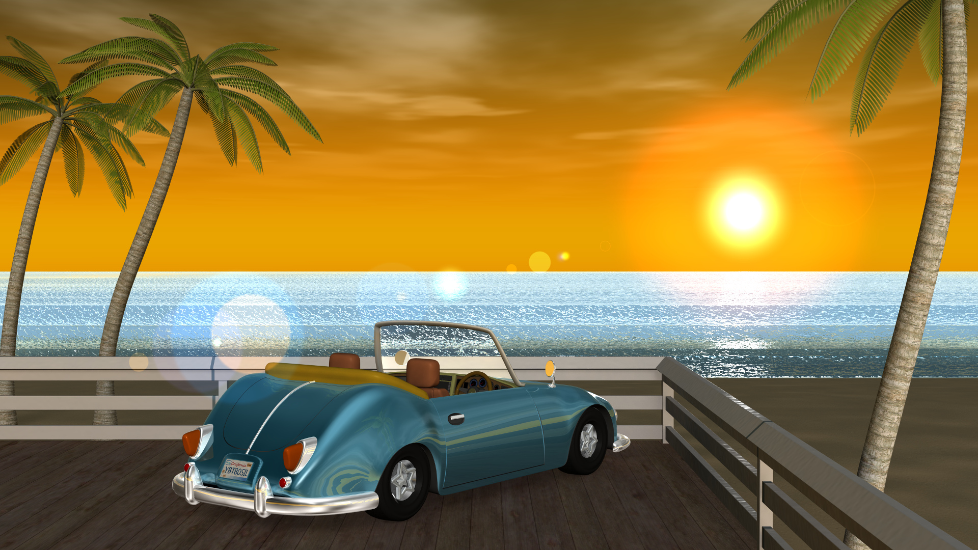 3dcgの夏の海と車の壁紙 夕陽バージョン Shade全般
