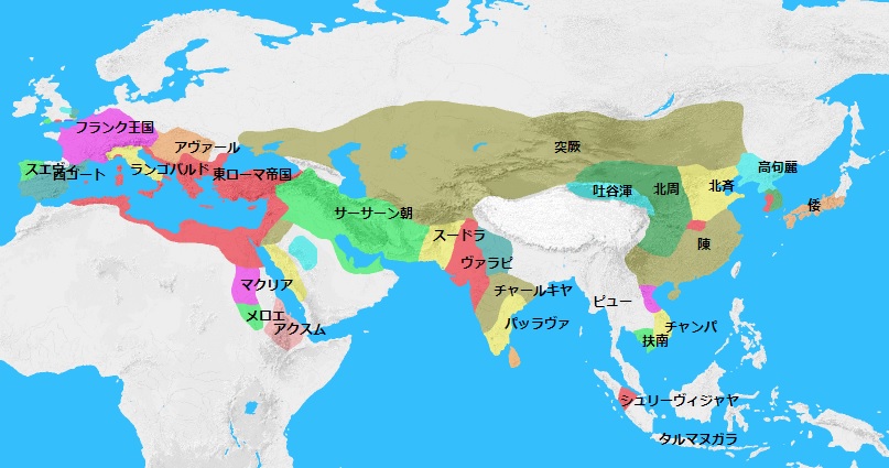 568年頃の世界地図