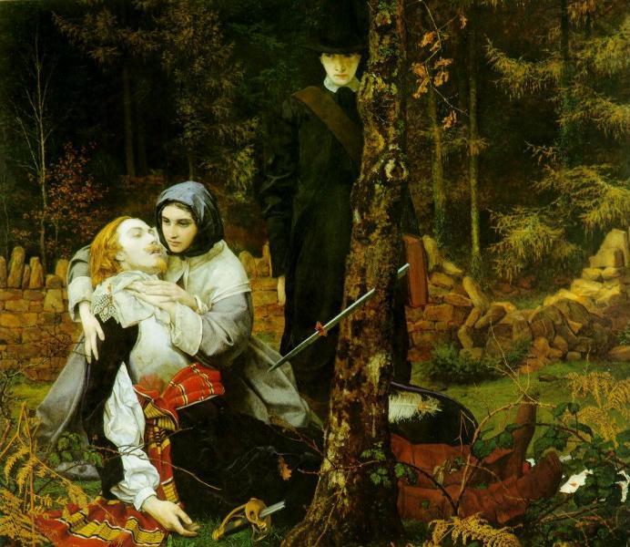 『傷ついた騎士党員』ウィリアム・シェイクスピア・バートン画、1855年