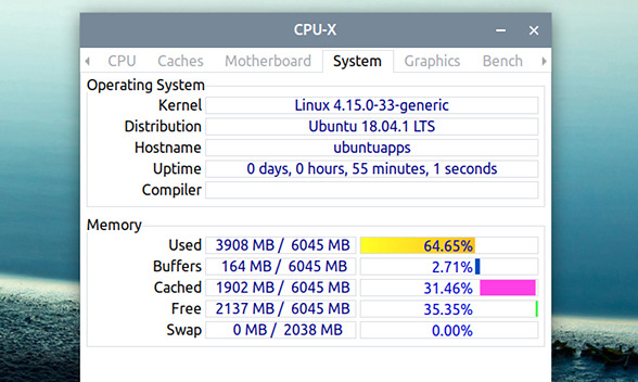 CPU-X Ubuntu 18.04 ハードウェア情報 システム